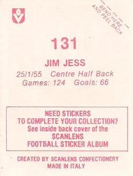 1983 Scanlens VFL Stickers #131 Jim Jess Back